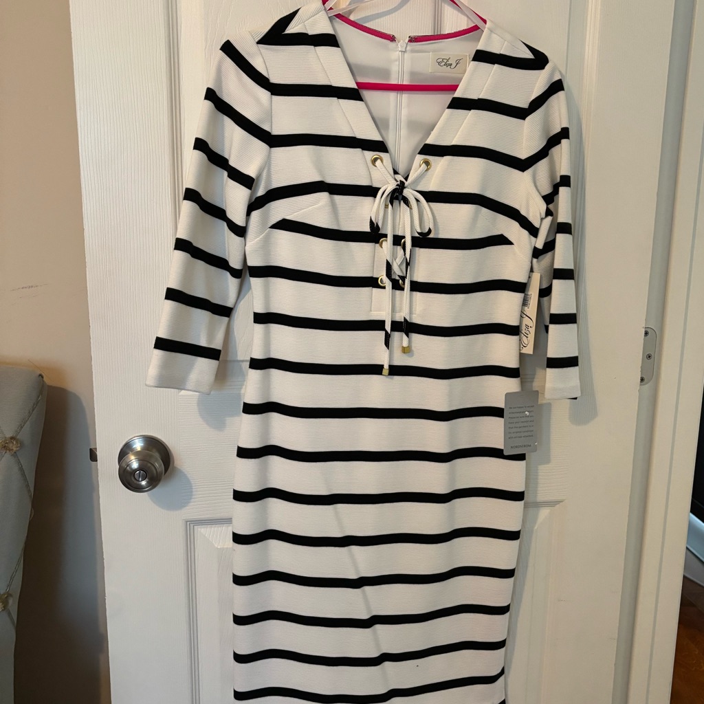 Eliza J Blue Striped Stretch Dress
